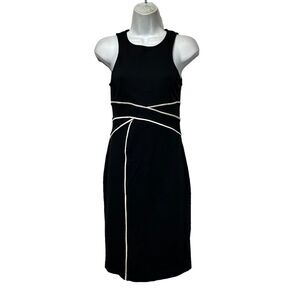 Anthropologie Maeve Black White Piping Cavatina Sheath Dress Size 2P